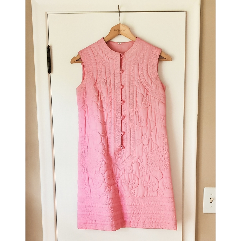 Vintage Quilted Pink Dress Chinese Knots Baby Pink